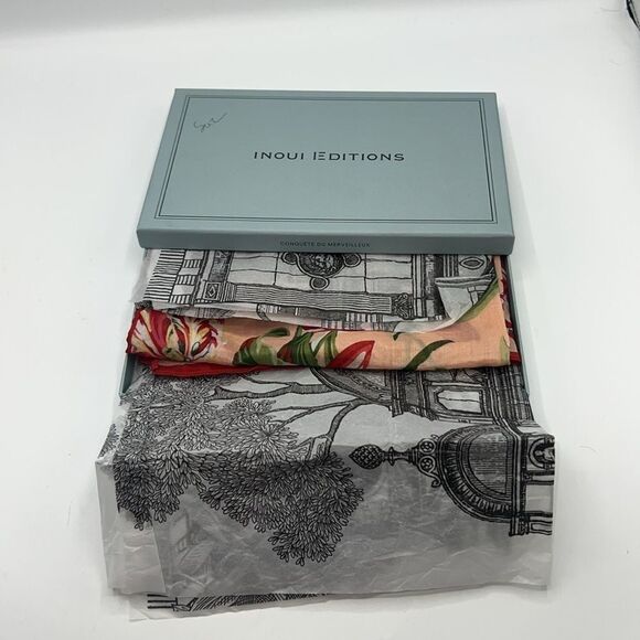 KENZO Peach, Red, Green and Yellow Tulip Pattern Cotton Handkerchief Scarf - Picture 5 of 6